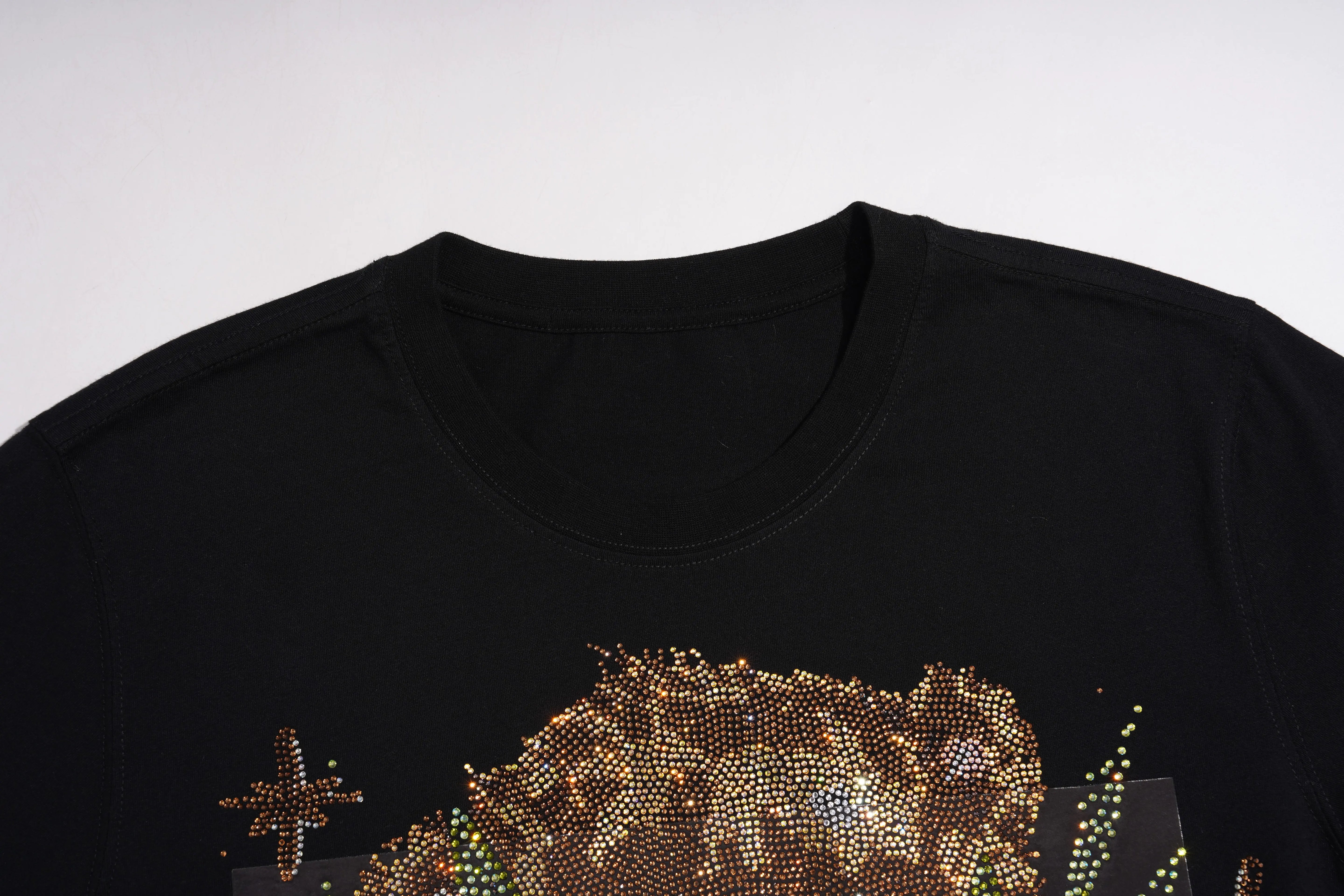 Black t-shirt with decorative gold design on a white background, TCH Rhinestone Teddy Bear Bouquet Black T-Shirt