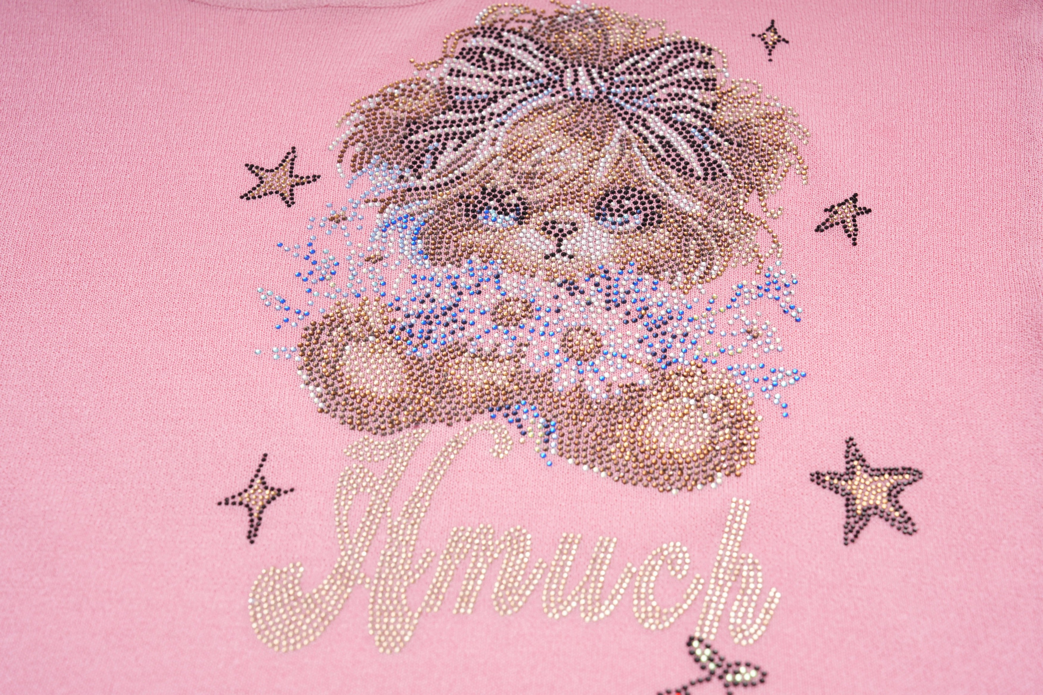 Decorative pillow with a teddy bear design and 'Almuch' text on a pink background, TCH Rhinestone Teddy Bear & Bow Pink Long Sleeve Top