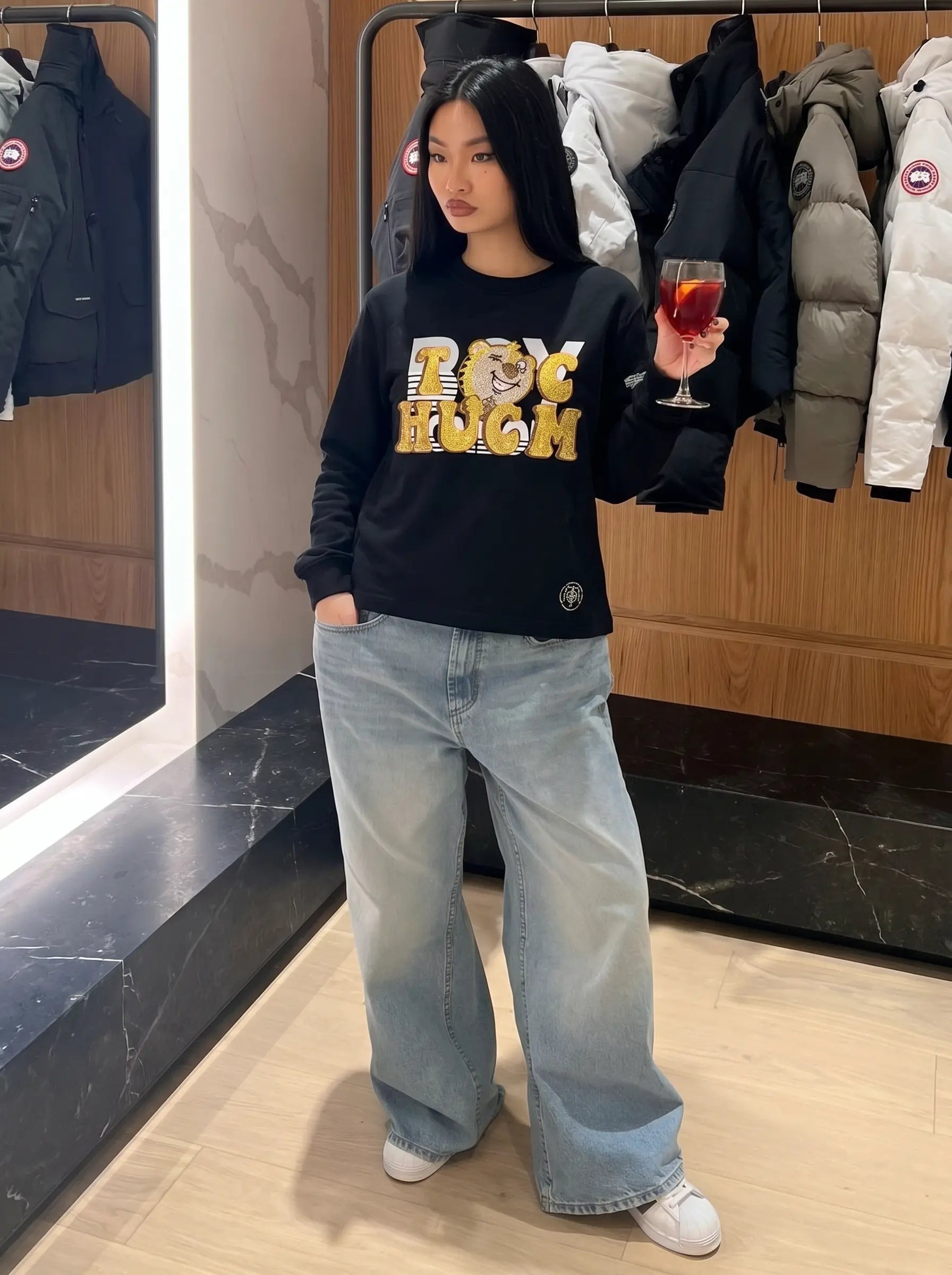 TCH Rhinestone Teddy Bear Graphic Sweatshirt Luxury Streetwear Brand Official Showcase