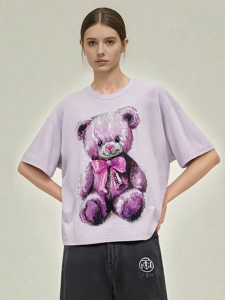 tch rhinestone teddy bear graphic t-shirt pink HighEnd Luxury Streetwear Brand Official Showcase