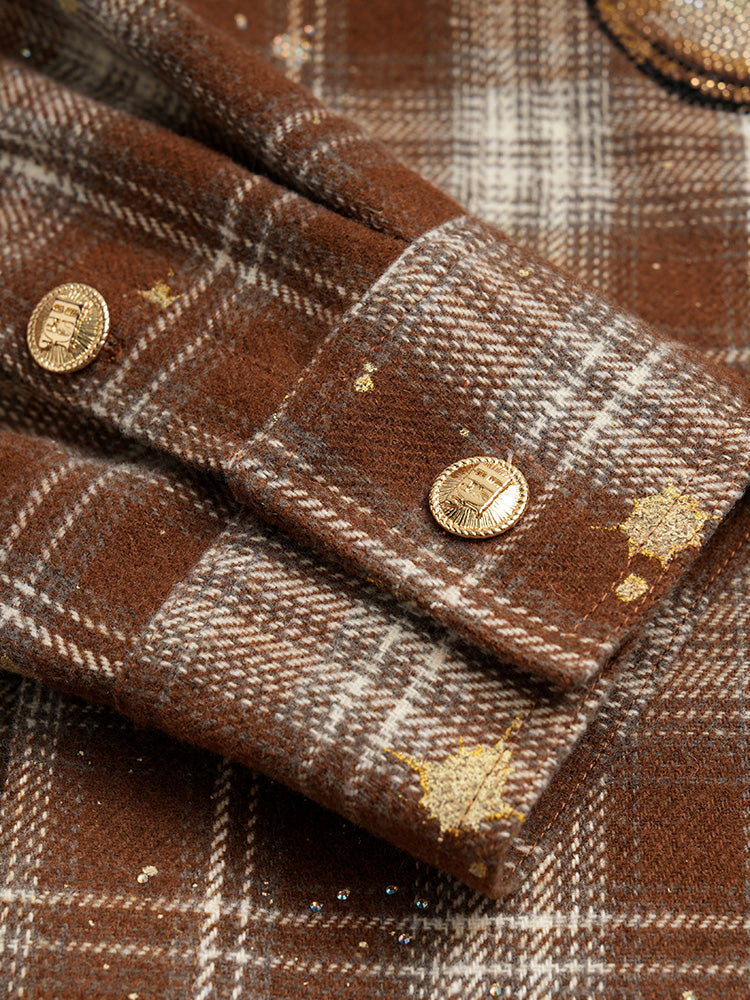 tch rhinestone teddy bear plaid overzied shirt khaki HighEnd Luxury Streetwear Brand Official Showcase