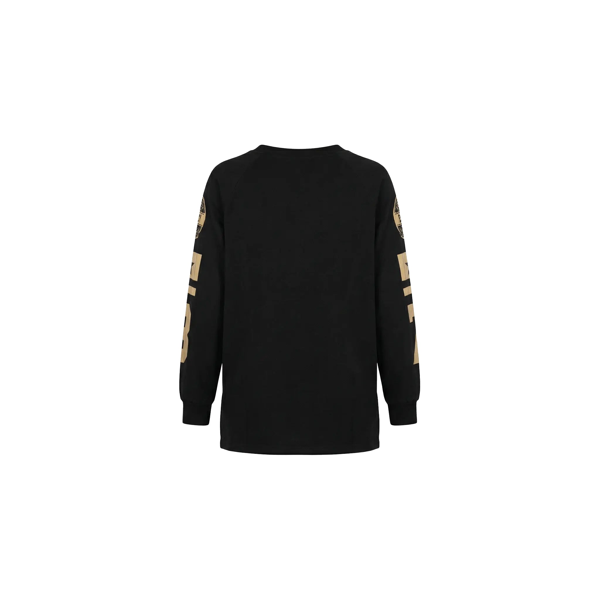 Black long-sleeve shirt with gold accents on sleeves against a white background, TCH Rhinestone Teddy Bear Sweatshirt
