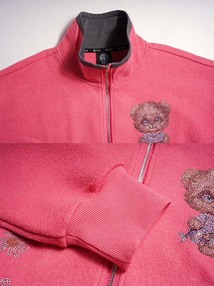 tch rhinestone teddy jacket and wide leg daisy pants set pink HighEnd Luxury Streetwear Brand Official Showcase