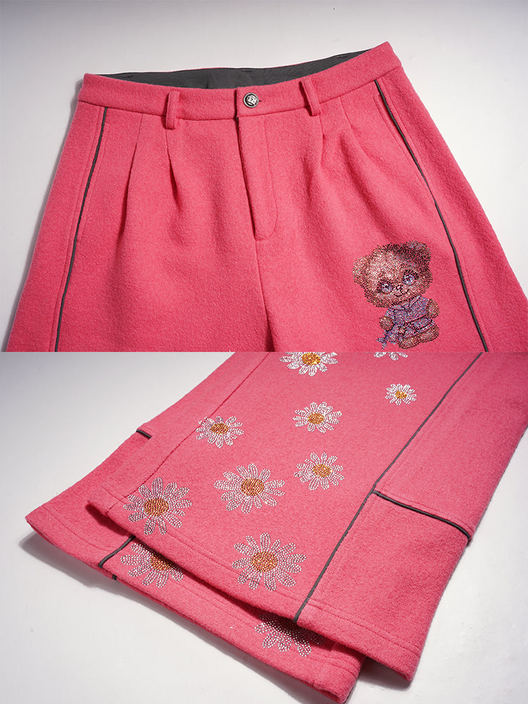 tch rhinestone teddy jacket and wide leg daisy pants set pink HighEnd Luxury Streetwear Brand Official Showcase