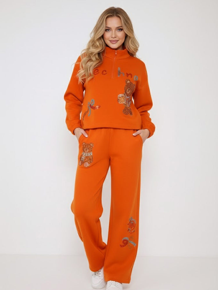 tch rhinestone teddy two-piece lounge set orange HighEnd Luxury Streetwear Brand Official Showcase