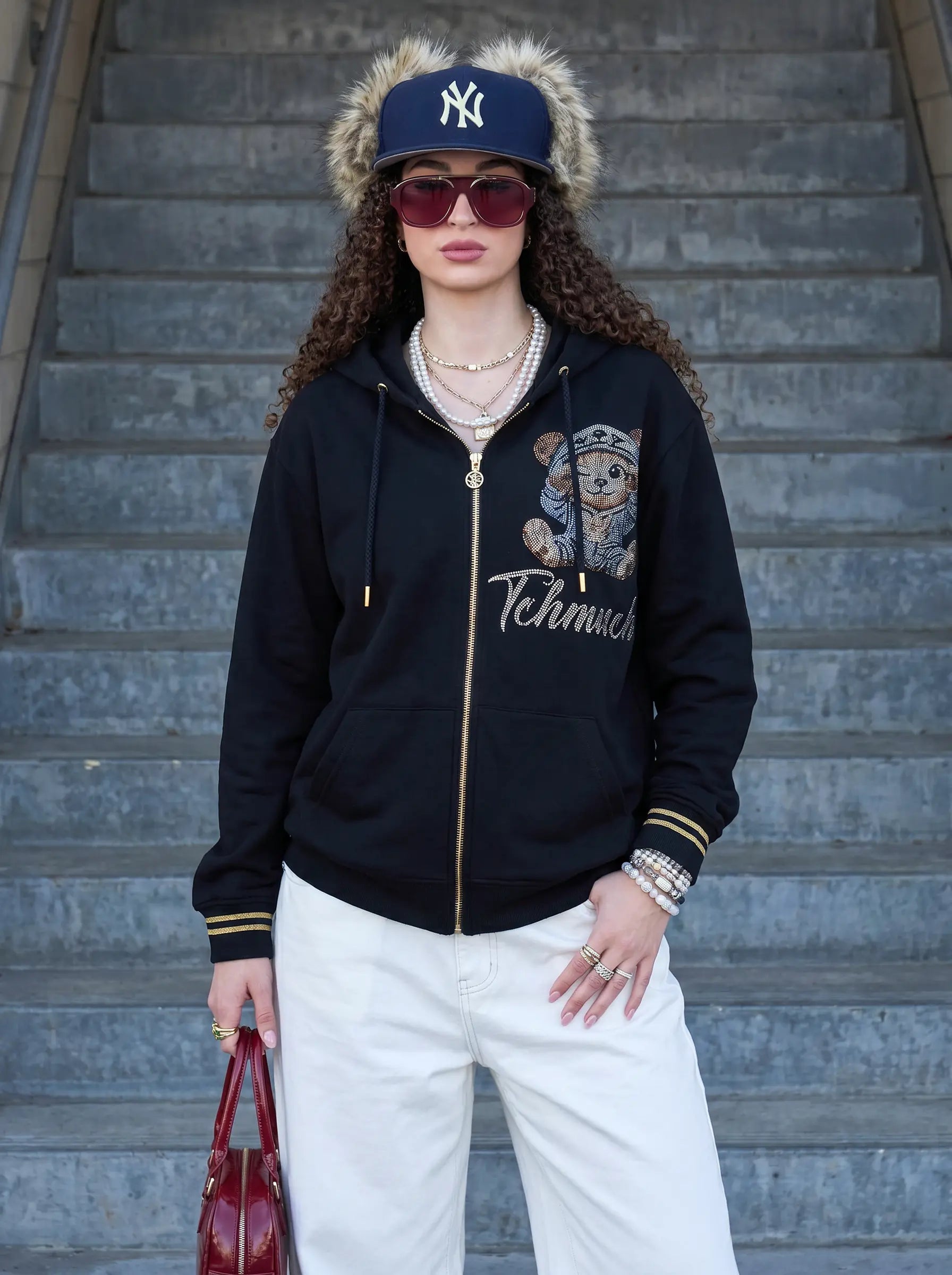 TCH Rhinestone Teddy Zip Hoodie Luxury Streetwear Brand Official Showcase