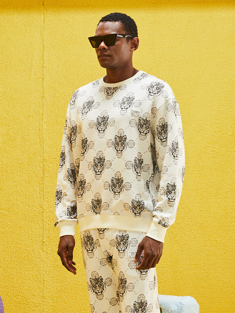 tch rhinestone tiger print pullover sweatshirt beige HighEnd Luxury Streetwear Brand Official Showcase