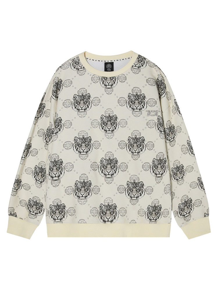 tch rhinestone tiger print pullover sweatshirt beige HighEnd Luxury Streetwear Brand Official Showcase