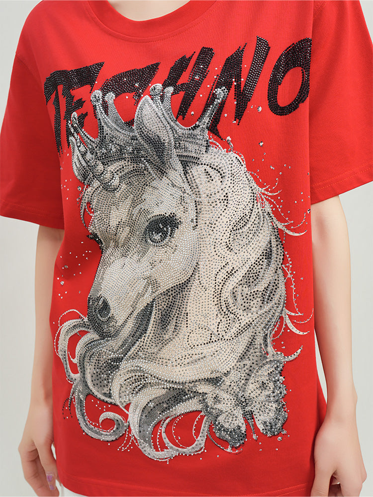 tch rhinestone unicorn street graphic tee redshort HighEnd Luxury Streetwear Brand Official Showcase