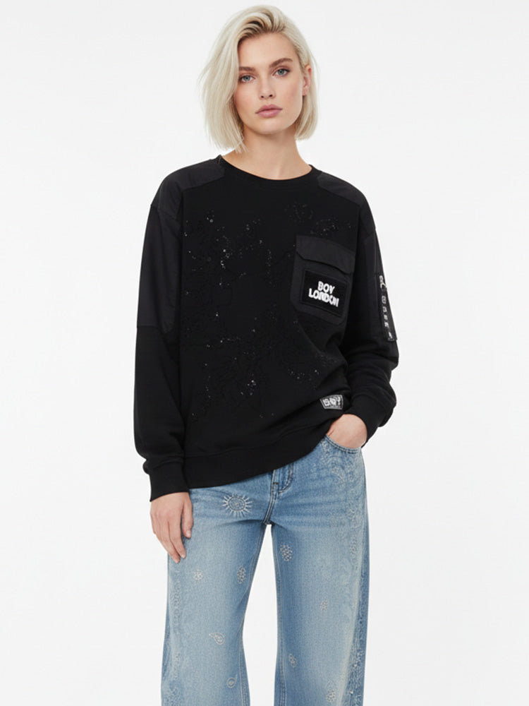 tch rhinestone unisex cotton sweatshirt with pocket black HighEnd Luxury Streetwear Brand Official Showcase