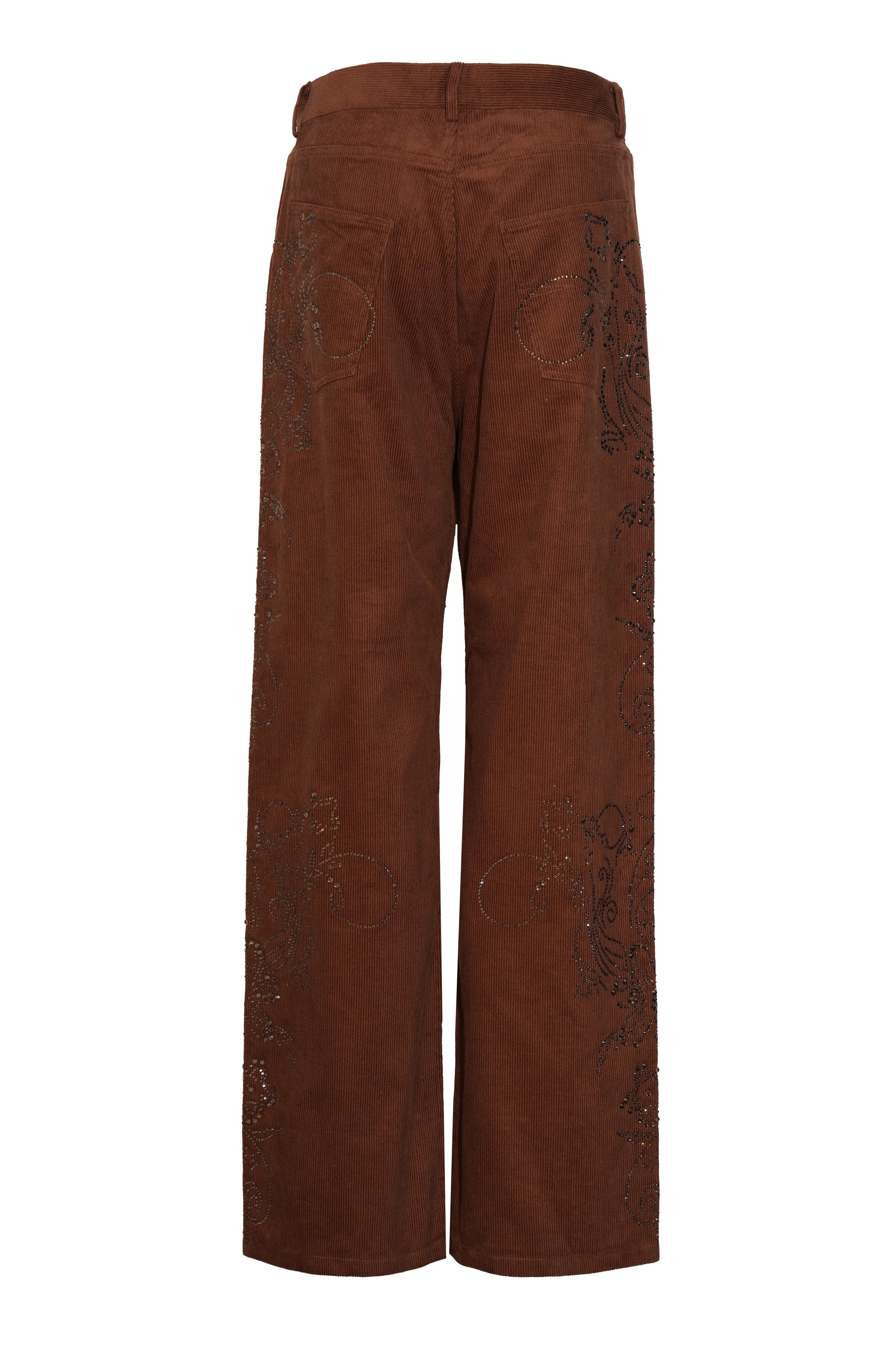 Brown corduroy pants on a white background, TCH Rhinestone Vine Brown Denim Jeans
