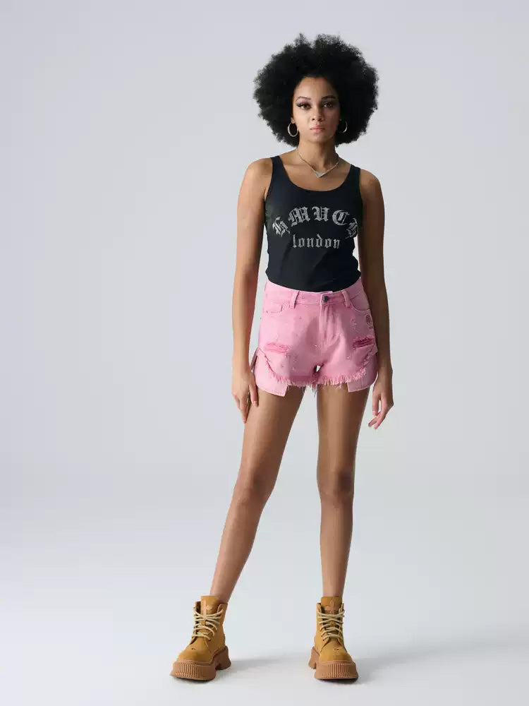 tch rhinestone vintage trendy tassel denim shorts pink HighEnd Luxury Streetwear Brand Official Showcase