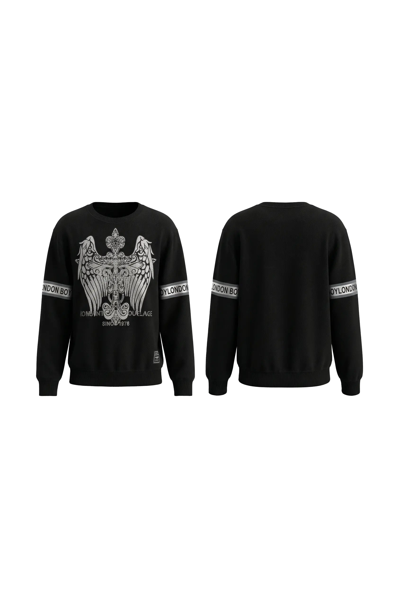 Side view of a smartphone with Harman Kardon branding on a white background, TCH Rhinestone Wing Crest Embroidered Sweatshirt