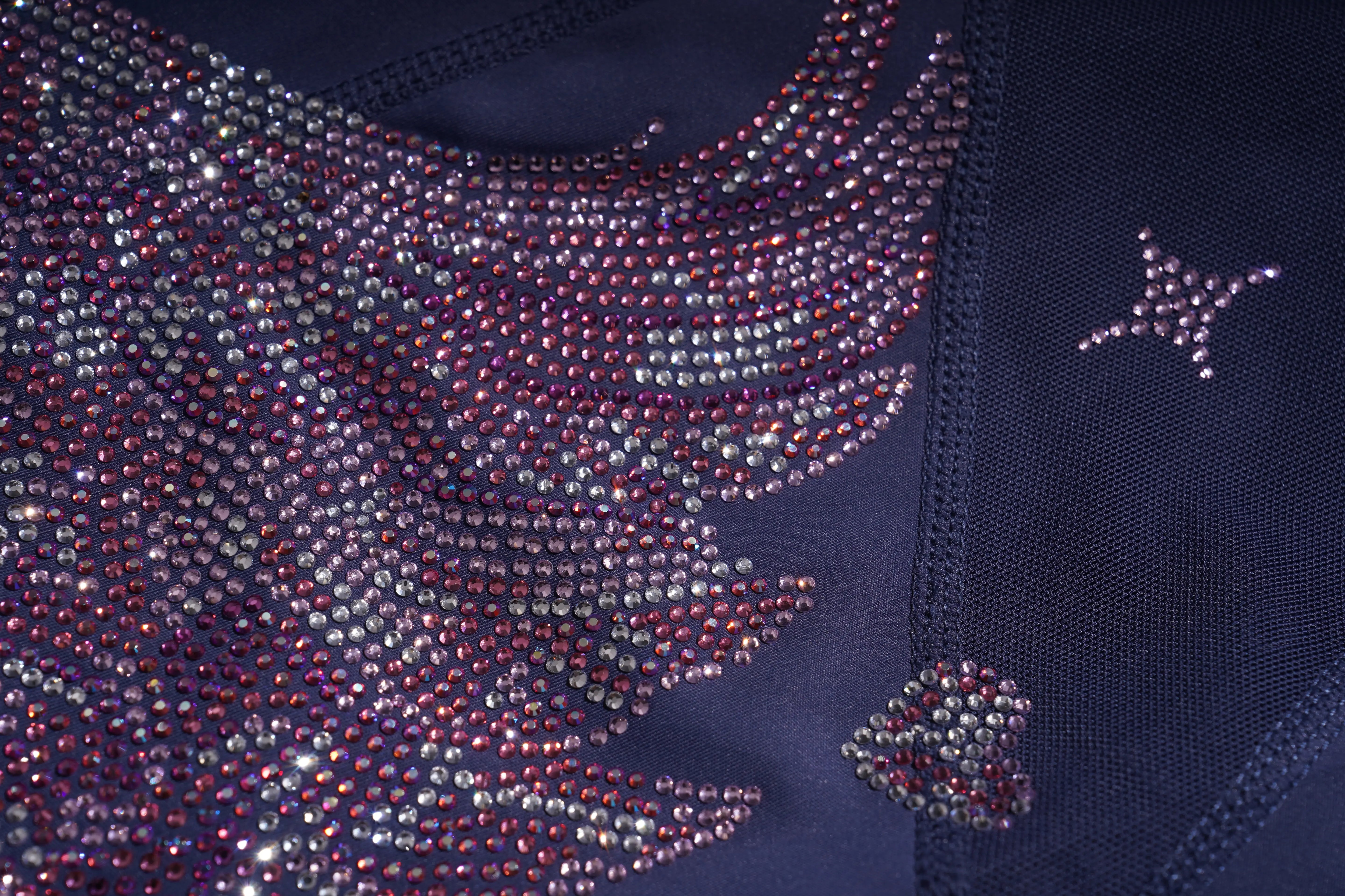Close-up of a dark blue garment with sparkling embellishments, TCH Rhinestone Wing Graphic High-Waist Leggings