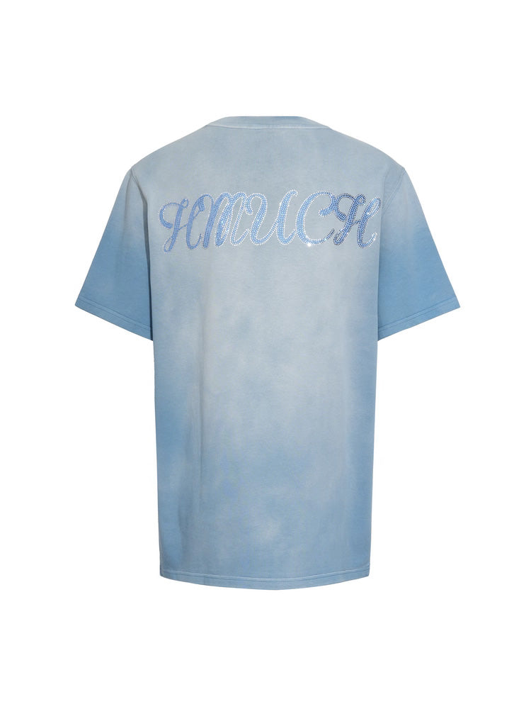 rhinestone winged leopard graphic t-shirt lightblue HighEnd Luxury Streetwear Brand Official Showcase