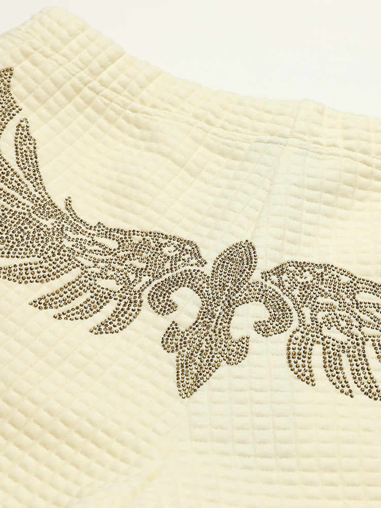 tch rhinestone wings elastic wait shorts khaki1 HighEnd Luxury Streetwear Brand Official Showcase