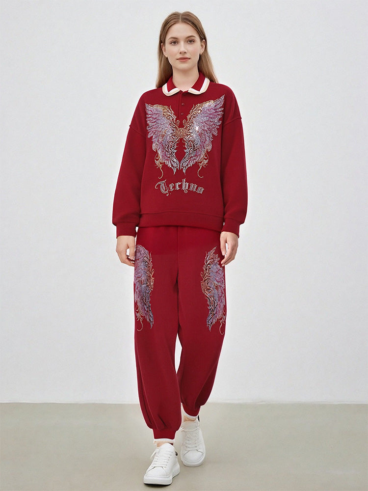 tch rhinestone wings shiny graphic 2 piece tracksuits winered HighEnd Luxury Streetwear Brand Official Showcase
