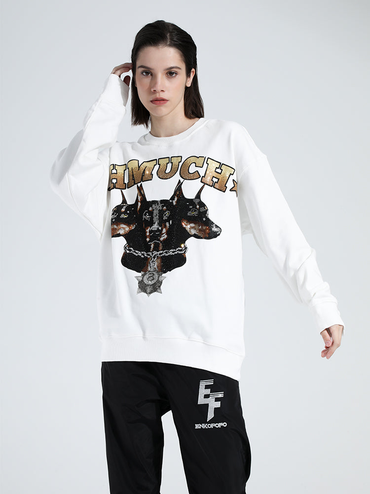 TCH Rhinestones Dogs Print Luxury Fashion Sweatshirt White HighEnd Luxury Streetwear Brand Official Showcase