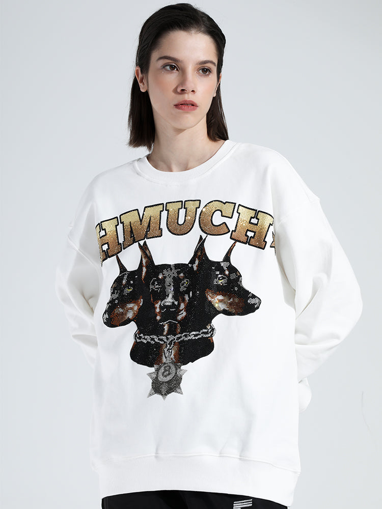 TCH Rhinestones Dogs Print Luxury Fashion Sweatshirt White HighEnd Luxury Streetwear Brand Official Showcase