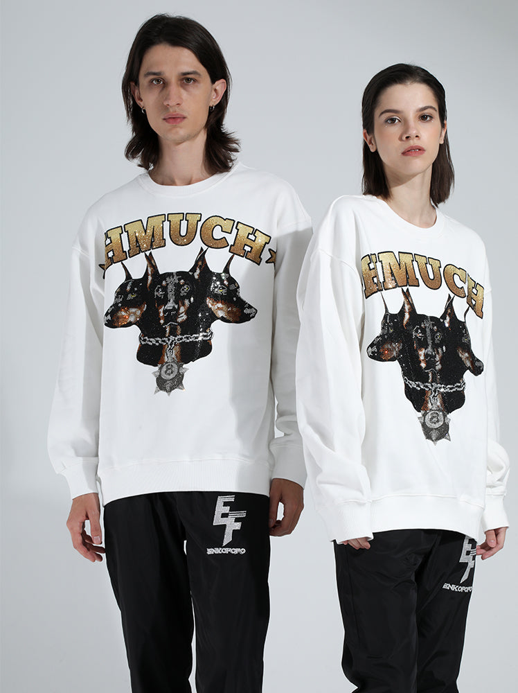 TCH Rhinestones Dogs Print Luxury Fashion Sweatshirt White HighEnd Luxury Streetwear Brand Official Showcase