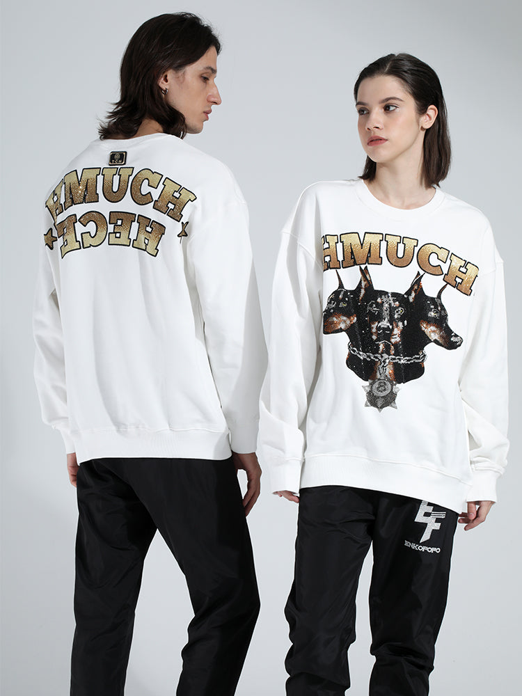 TCH Rhinestones Dogs Print Luxury Fashion Sweatshirt White HighEnd Luxury Streetwear Brand Official Showcase