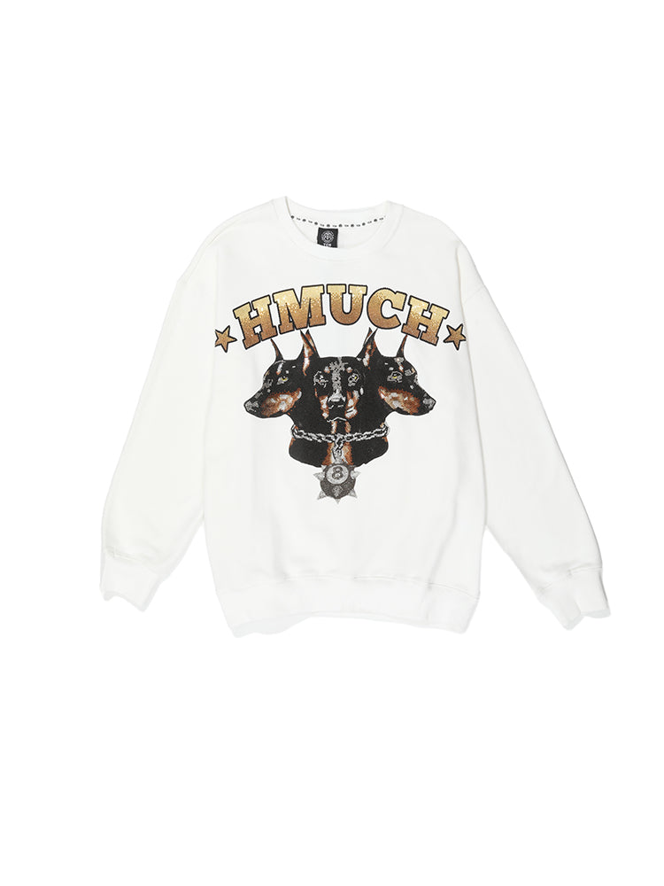 TCH Rhinestones Dogs Print Luxury Fashion Sweatshirt White HighEnd Luxury Streetwear Brand Official Showcase