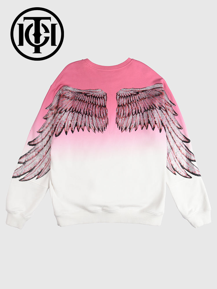 tch rhonestone wing sleeve gradient pink sweatshirt pink HighEnd Luxury Streetwear Brand Official Showcase