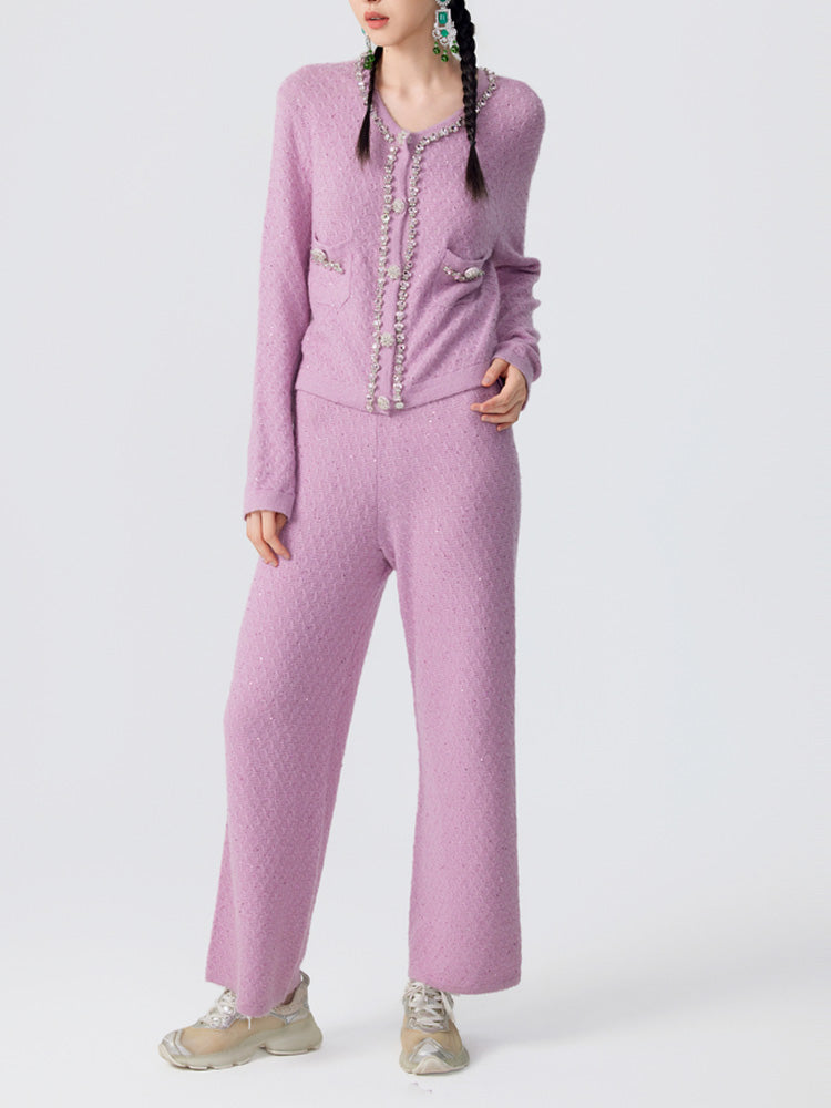TCH Sequins Pink Cableweave Wide-Leg Pants pink HighEnd Luxury Streetwear Brand Official Showcase