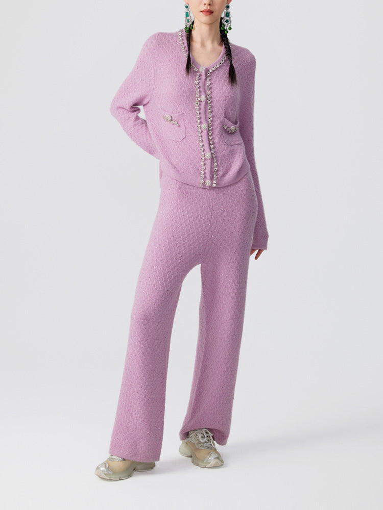 TCH Sequins Pink Cableweave Wide-Leg Pants pink HighEnd Luxury Streetwear Brand Official Showcase