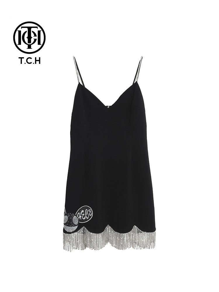 tch spaghetti strap rhinestone tassel mini dress black HighEnd Luxury Streetwear Brand Official Showcase