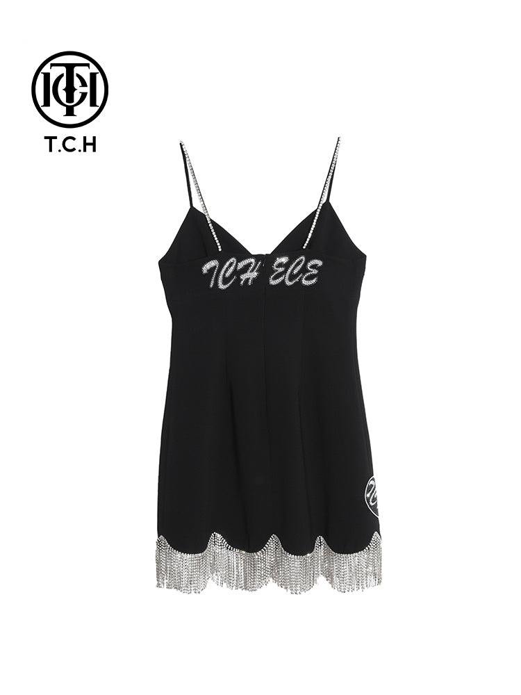 tch spaghetti strap rhinestone tassel mini dress black HighEnd Luxury Streetwear Brand Official Showcase