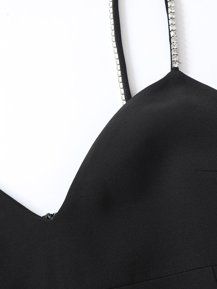 tch spaghetti strap rhinestone tassel mini dress black HighEnd Luxury Streetwear Brand Official Showcase