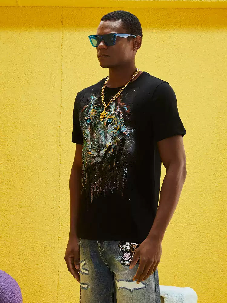 tch sparkle tiger rhinestone black t-shirt black HighEnd Luxury Streetwear Brand Official Showcase