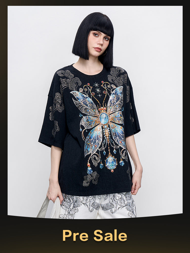 tch sparkling rhinestone butterfly luxury t-shirt black HighEnd Luxury Streetwear Brand Official Showcase