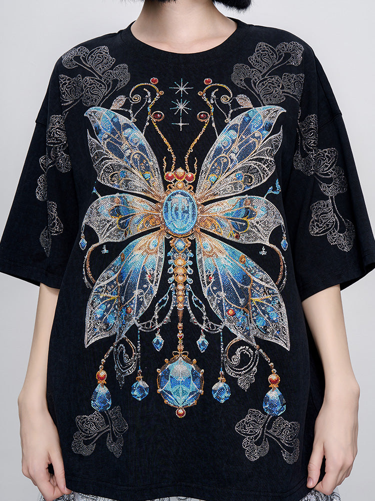 tch sparkling rhinestone butterfly luxury t-shirt black HighEnd Luxury Streetwear Brand Official Showcase