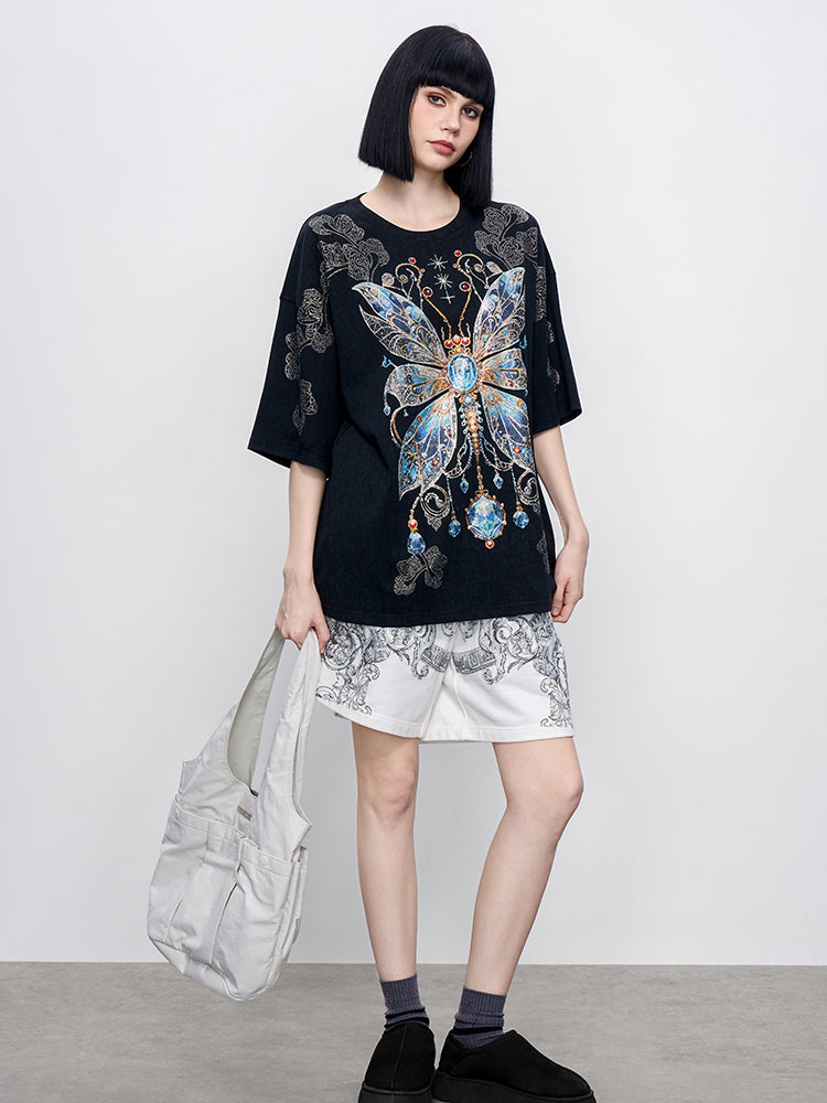 tch sparkling rhinestone butterfly luxury t-shirt black HighEnd Luxury Streetwear Brand Official Showcase