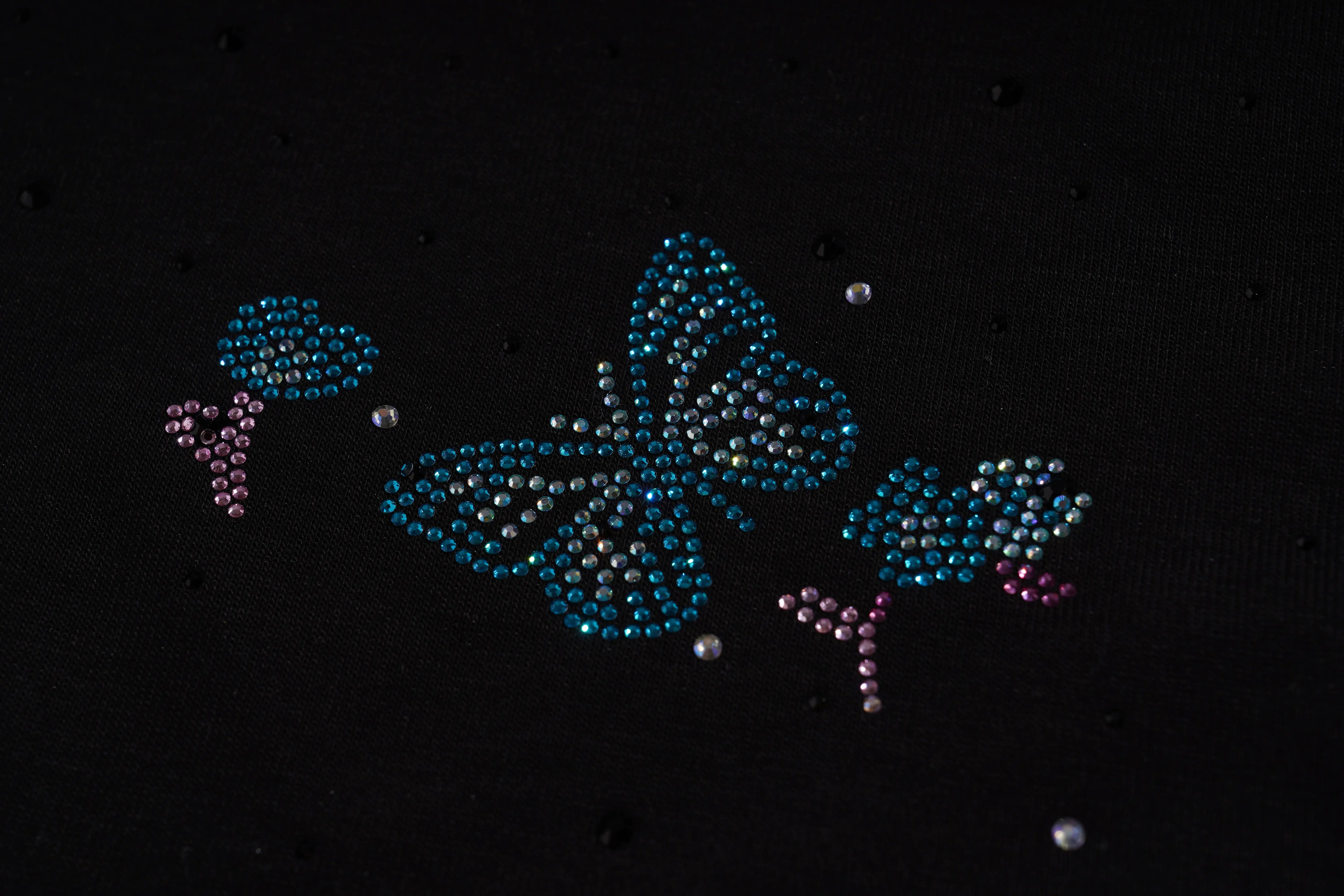 Butterfly design made of colorful rhinestones on a black background, TCH Starry Gradient Rhinestone Butterfly T-Shirt