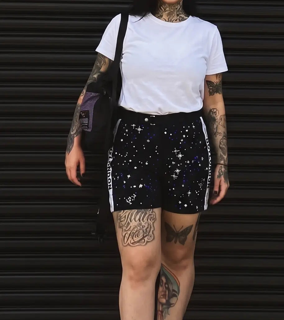 TCH Starry Rhinestone Shorts Black Streetwear Casual Bermuda Shorts Luxury Streetwear Brand Official Showcase