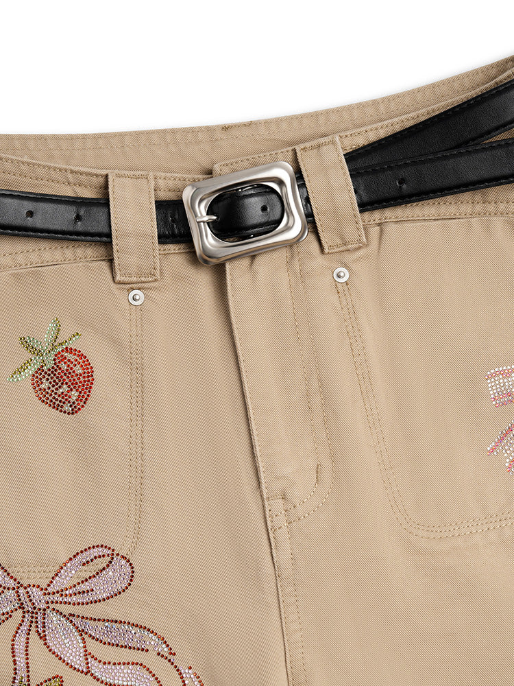 tch strawberry print rhinestone wide leg trousers khaki1 HighEnd Luxury Streetwear Brand Official Showcase