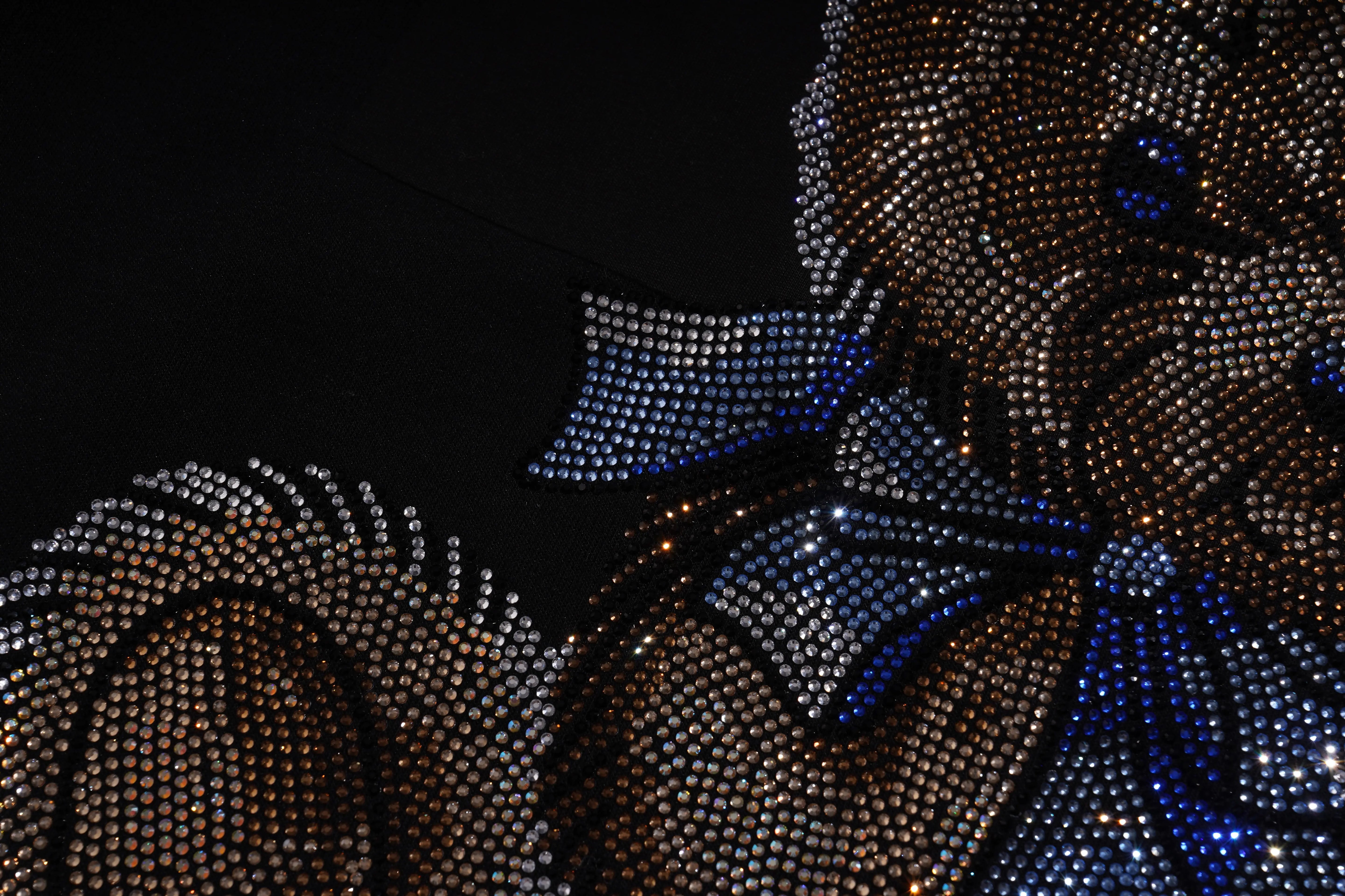 Decorative figure made of small lights against a dark background, TCH TECHNO Rhinestone Teddy Sweatshirt