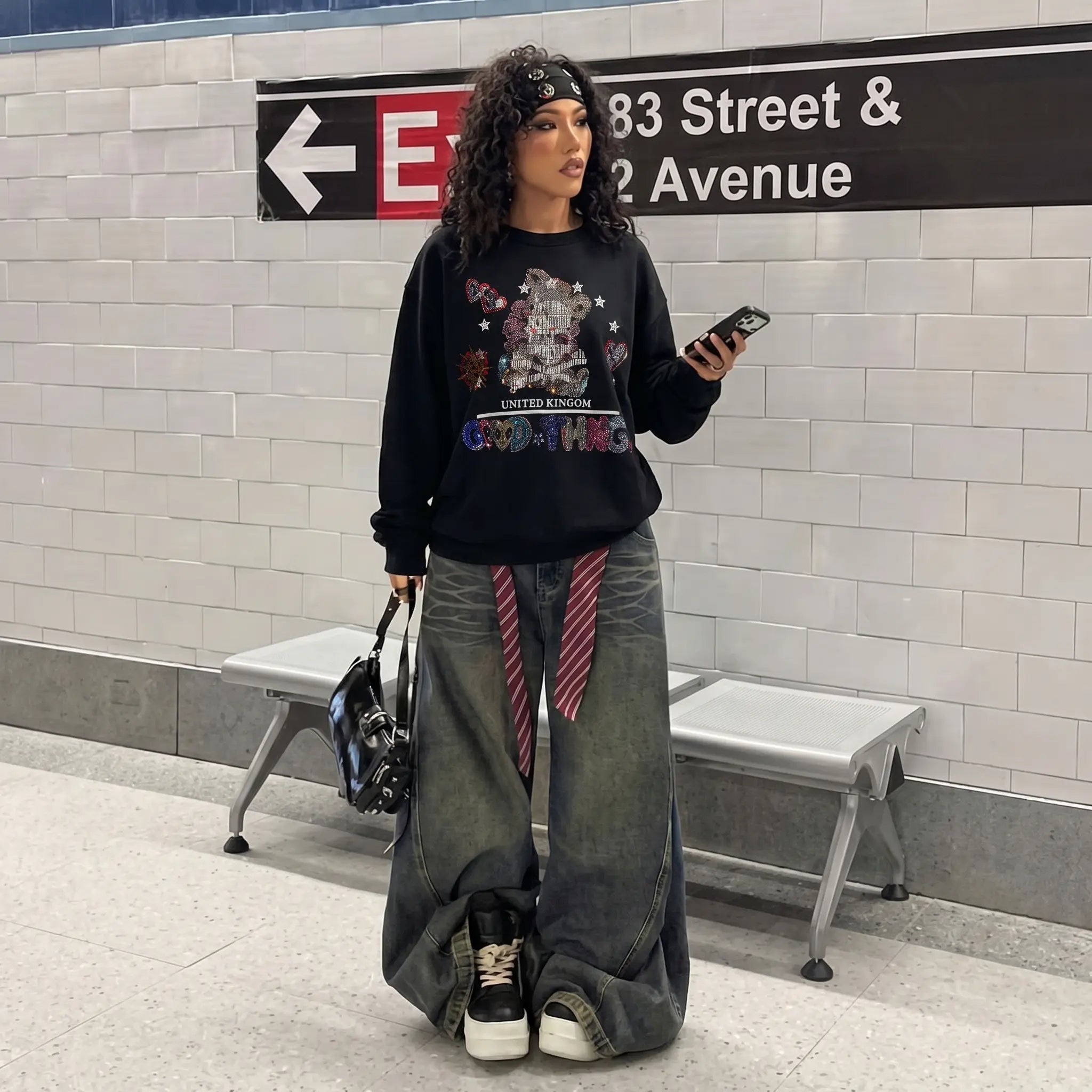 TCH TRUST GOOD THINGS Rhinestone Skull Teddy Sweatshirt Luxury Streetwear Brand Official Showcase