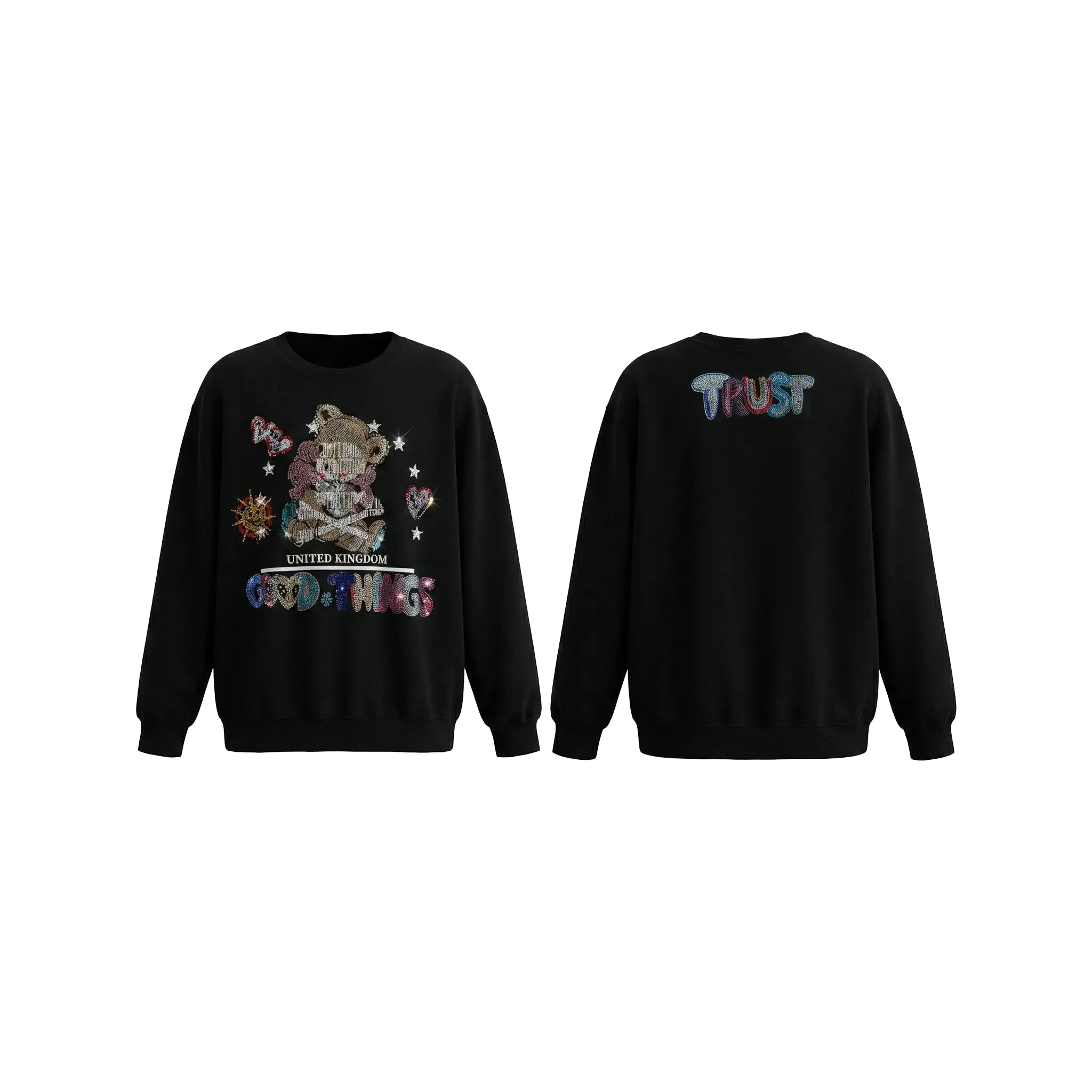 TCH TRUST GOOD THINGS Rhinestone Skull Teddy Sweatshirt Luxury Streetwear Brand Official Showcase