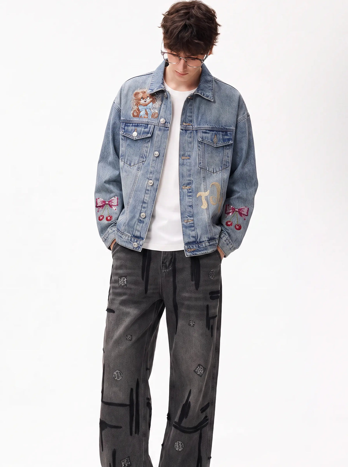 TCH Techno Wings Rhinestone Graphic Denim Jacket Luxury Streetwear Brand Official Showcase