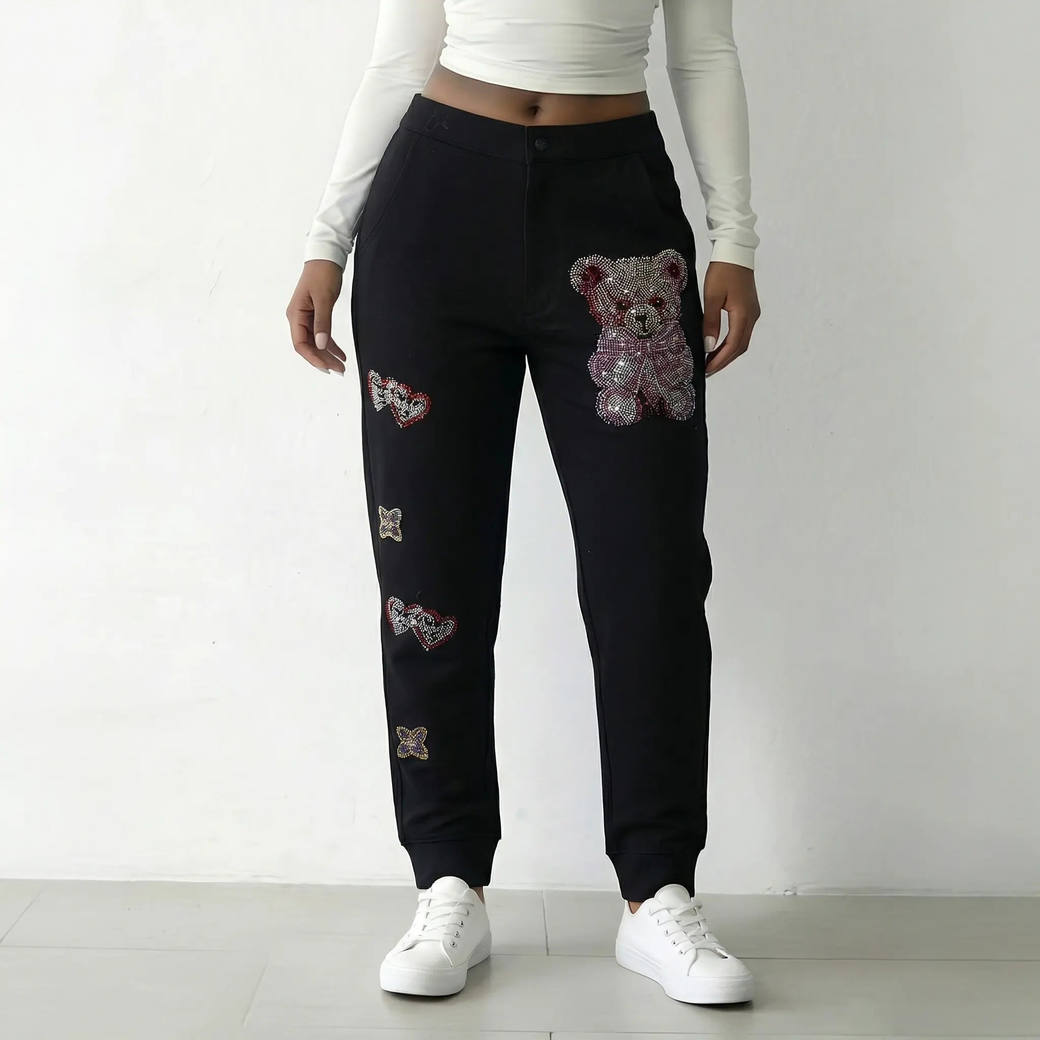 TCH Teddy Bear Rhinestone Black Jogger Pants Luxury Streetwear Brand Official Showcase