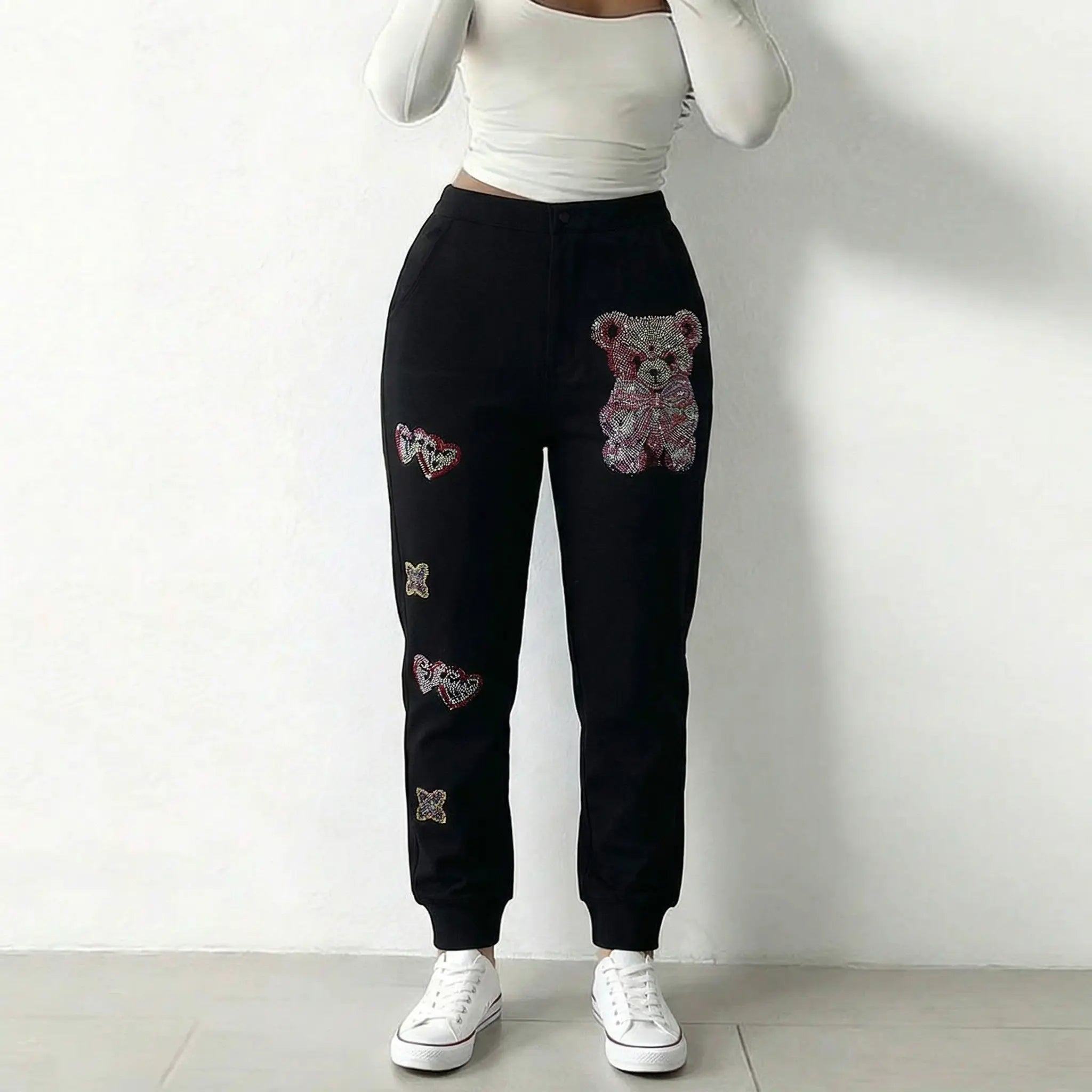 TCH Teddy Bear Rhinestone Black Jogger Pants Luxury Streetwear Brand Official Showcase