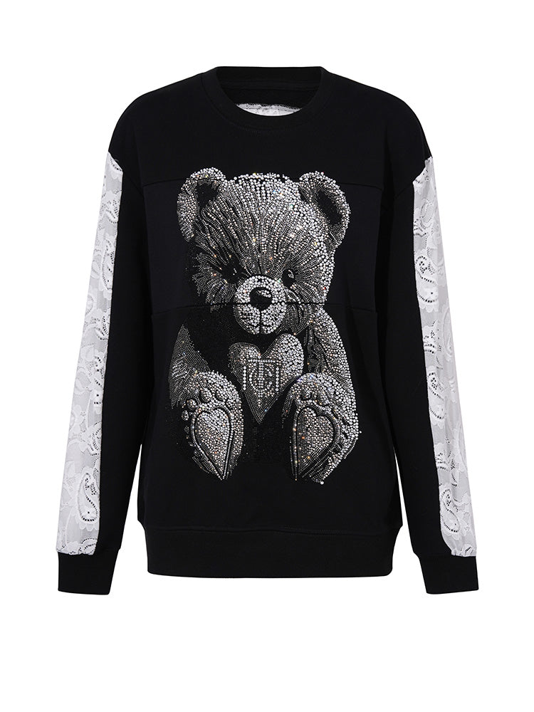 tch teddy bear rhinestone lace sleeve top black HighEnd Luxury Streetwear Brand Official Showcase