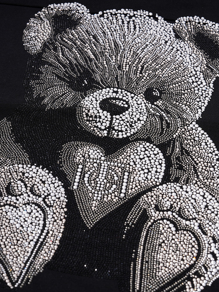 tch teddy bear rhinestone lace sleeve top black HighEnd Luxury Streetwear Brand Official Showcase