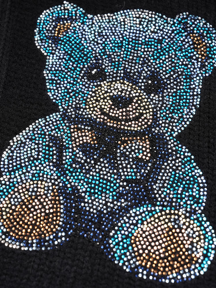tch teddy bear rhinestone mesh contrast sweater black HighEnd Luxury Streetwear Brand Official Showcase
