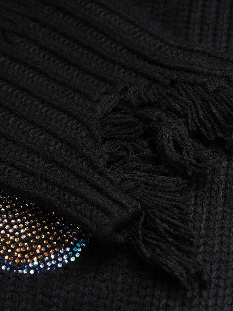 tch teddy bear rhinestone mesh contrast sweater black HighEnd Luxury Streetwear Brand Official Showcase
