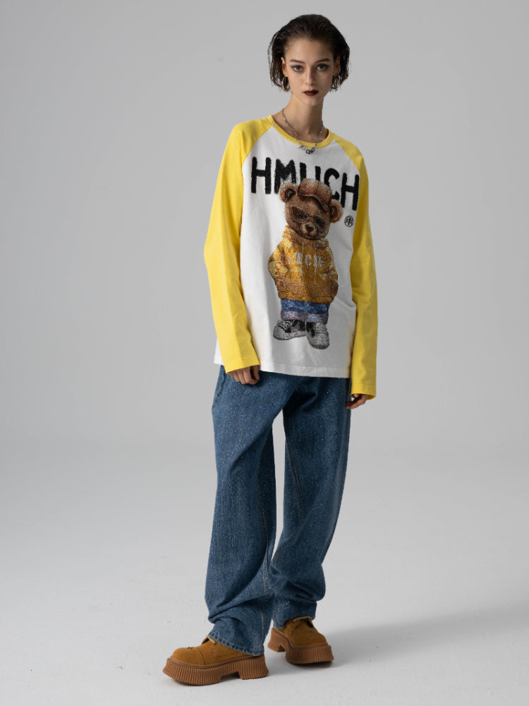 tch teddy bear rhinestone raglan blouse top white HighEnd Luxury Streetwear Brand Official Showcase